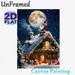 Christmas Santa Themed Painting Poster, Warm Festive Snowy Cottage Night Scene Poster, Cozy Holiday Design Ideal For Living Room, Seasonal Home_maomaolike.com