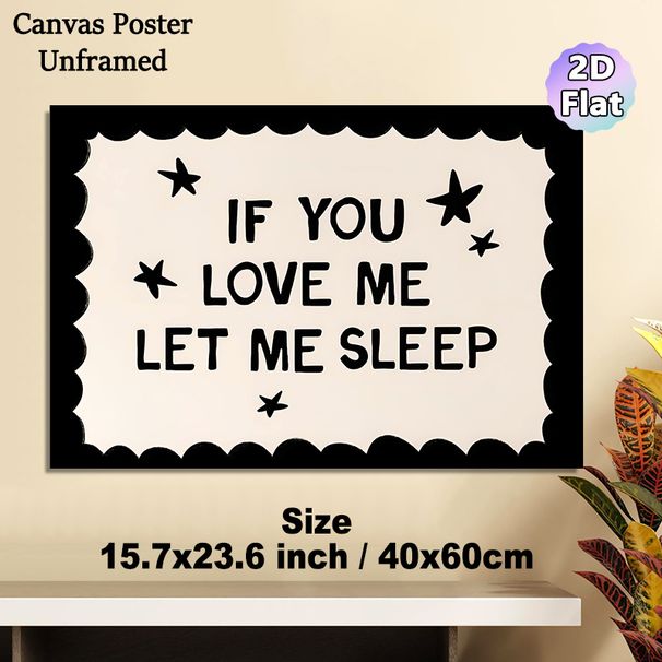 Sleep Quote Painting Poster, Minimalist Black & White Typography Poster, Humorous Relatable Message With Scalloped Border And Star Accents, Ideal For_maomaolike.com