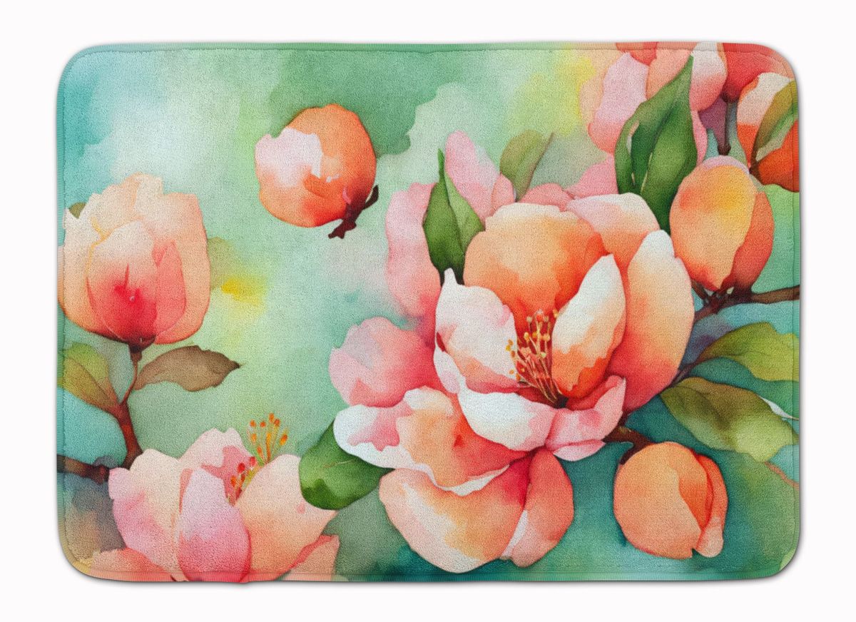 Delaware Peach Blossom In Watercolor Memory Foam Kitchen Mat Machine Washable Anti-Fatigue Mat Cushion Comfort Bath Mat Or Kitchen Rug_maomaolike.com