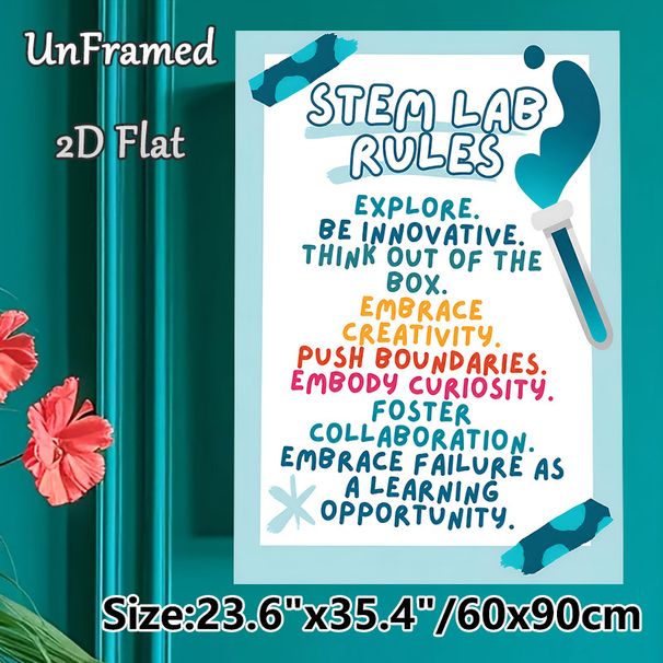 STEM Lab Rules Painting Poster, Colorful Hand-drawn Style Poster, Inspirational Guideline To Encourage Innovation, Collaboration And Creative Thinking_maomaolike.com