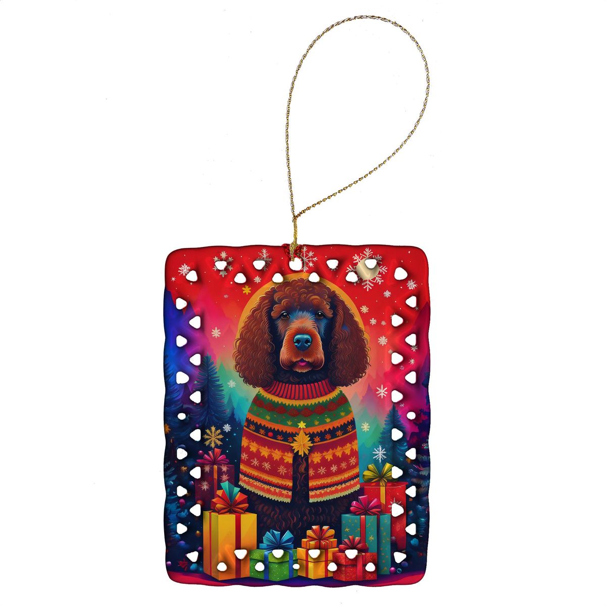 Irish Water Spaniel Holiday Christmas Porcelain Ornament Christmas Tree Hanging Decorations For Home Christmas Holiday, Rectangle, Gift, Multicolor_maomaolike.com
