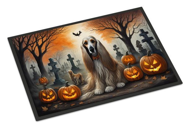 Afghan Hound Spooky Halloween Doormat Front Door Mat Indoor Outdoor Rugs For Entryway, Non Slip Washable Low Pile, 24H X 36W_maomaolike.com