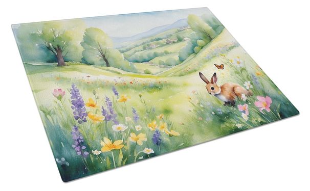 Rabbit Springtime Meadow Glass Cutting Board Decorative Tempered Glass Kitchen Cutting And Serving Board Large Size Chopping Board_maomaolike.com