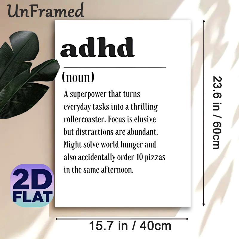 ADHD Definition Painting Poster, Witty Typographic Text Poster, Humorous Relatable Description Ideal For Home Office, Bedroom_maomaolike.com