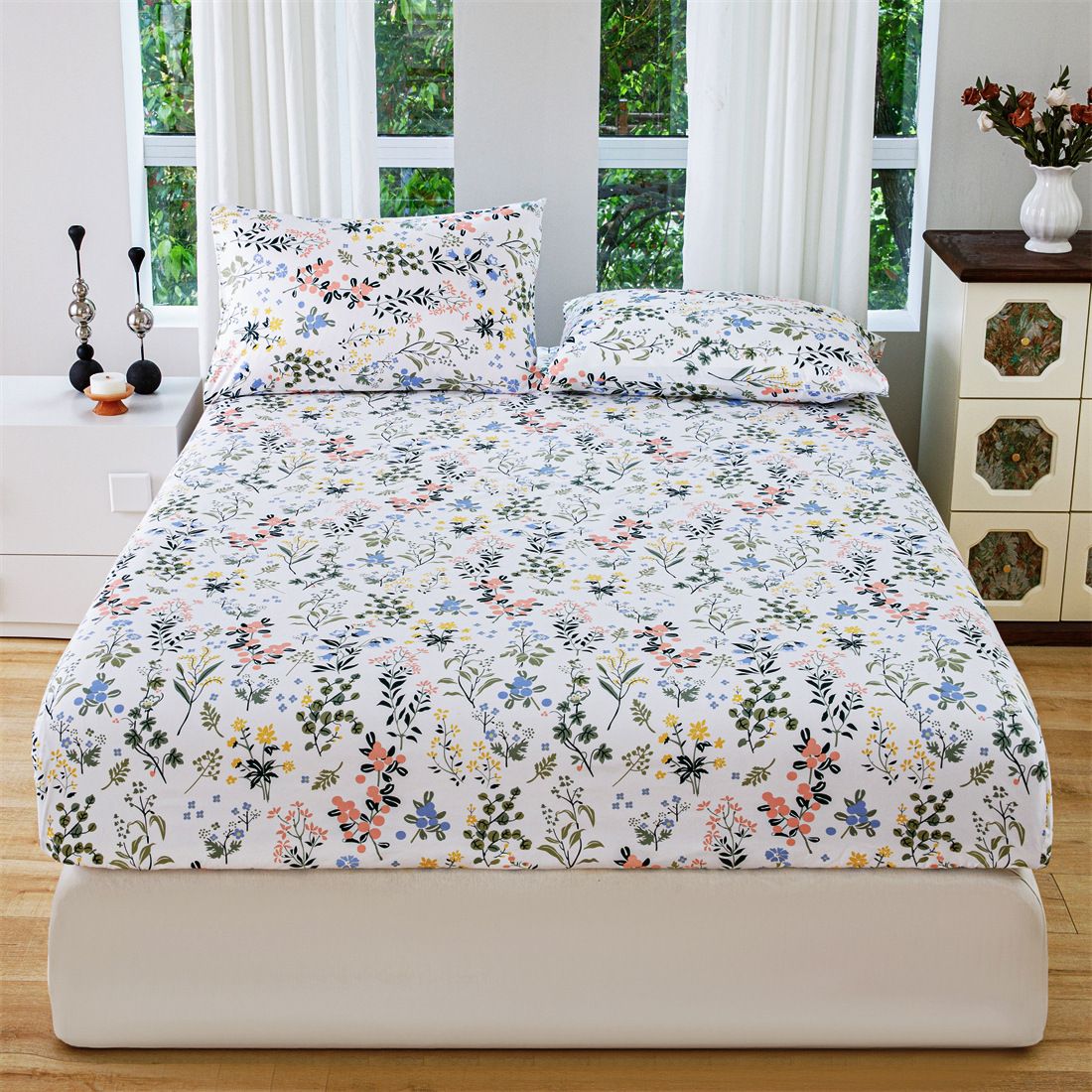 Fitted Sheet New Pillowcase Bedding Floral Mattress Dust Cover_maomaolike.com