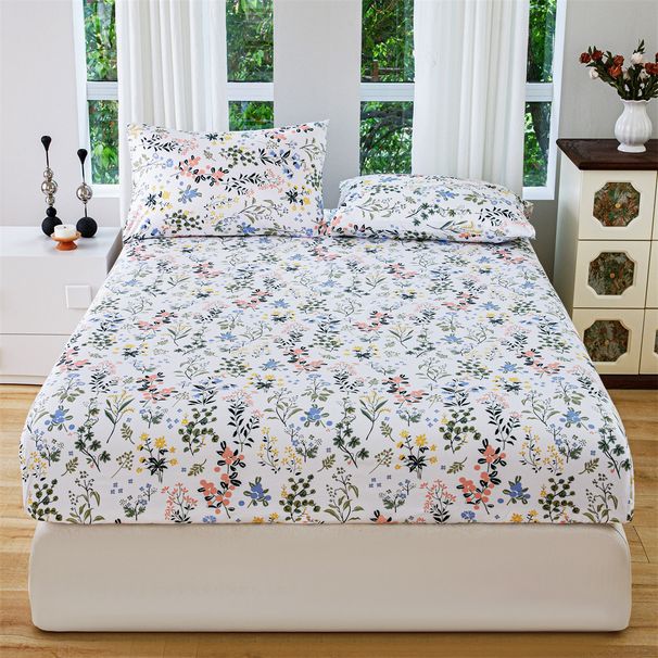 Fitted Sheet New Pillowcase Bedding Floral Mattress Dust Cover_maomaolike.com