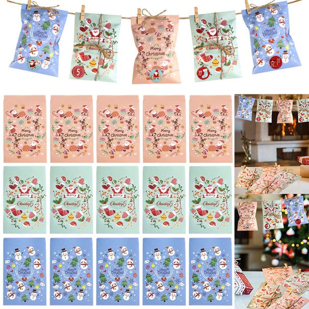 24Pcs Christmas Advent Calendar Bags Kit Envelope Shape Gift Bags With 1 To 24 Countdown Number Stickers Santa Claus Snowman Pattern Goodie Candy Treat Bag With Clips And Rope For Xmas Tree Decoration_maomaolike.com