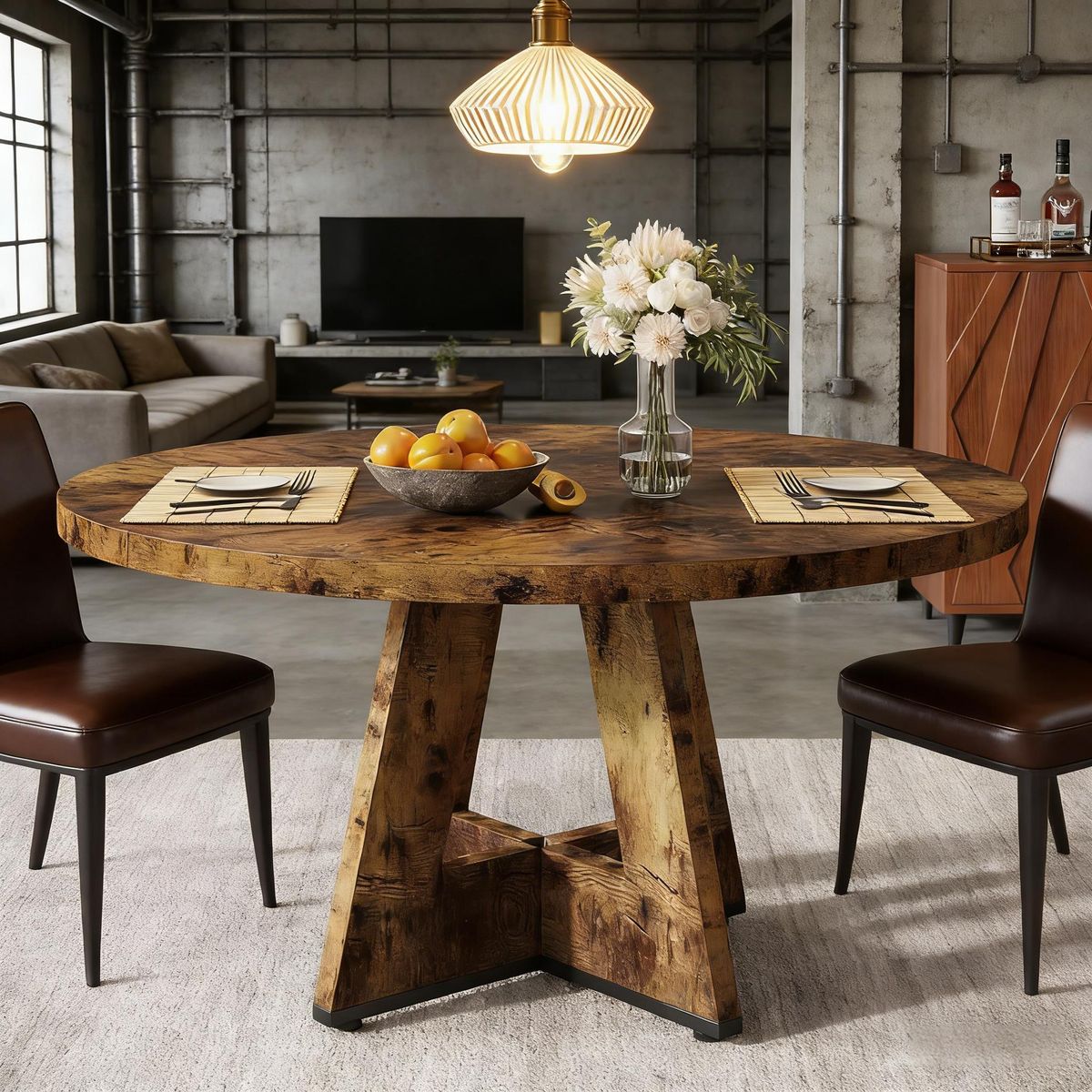Dining Table, Round Wooden Kitchen Dinner Table For 4 People_maomaolike.com