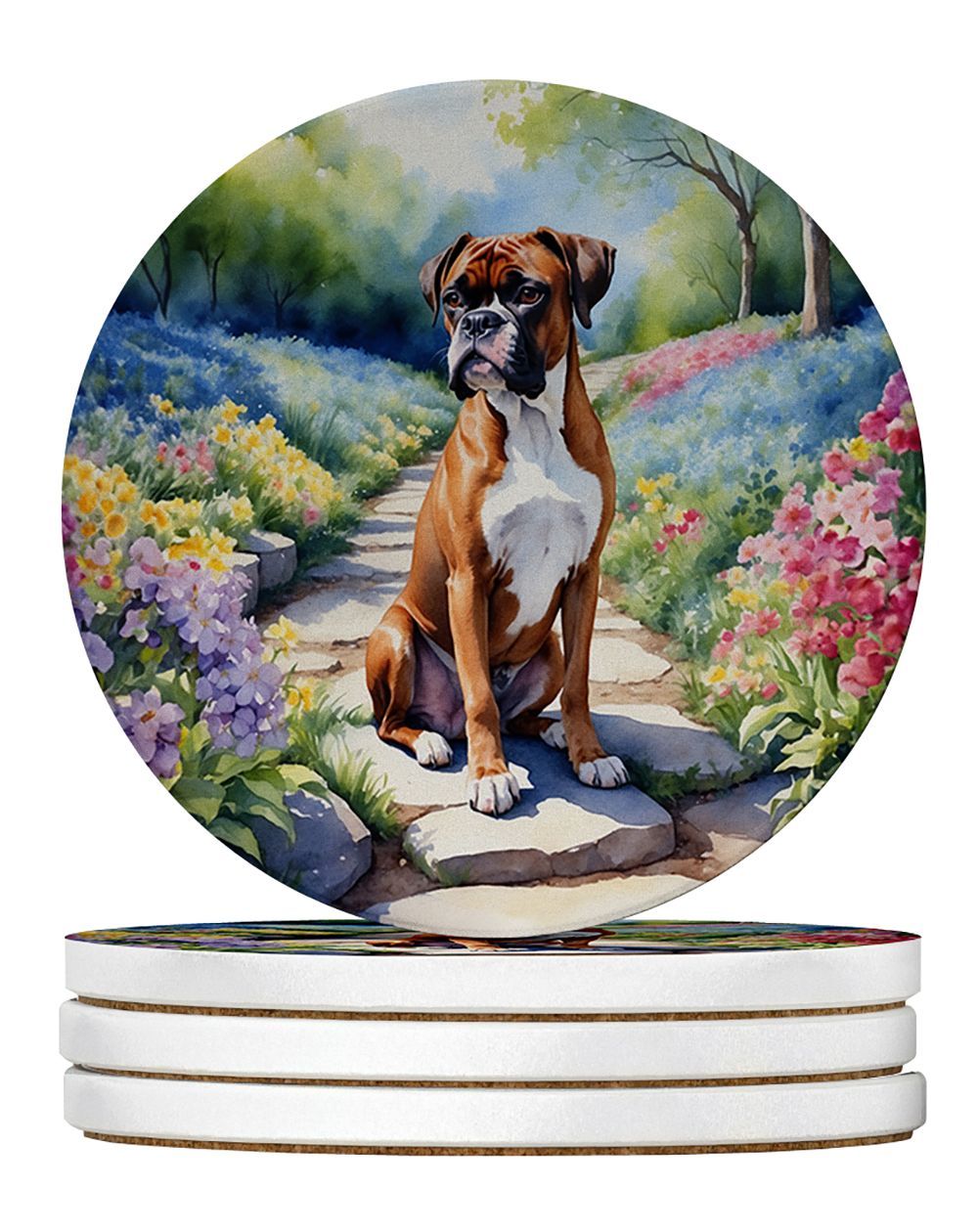 Boxer Spring Path Large Sandstone Coasters Pack Of 4 Absorbent Round Coasters Decor Gifts For Men Or Women, 4 In, Multicolor_maomaolike.com