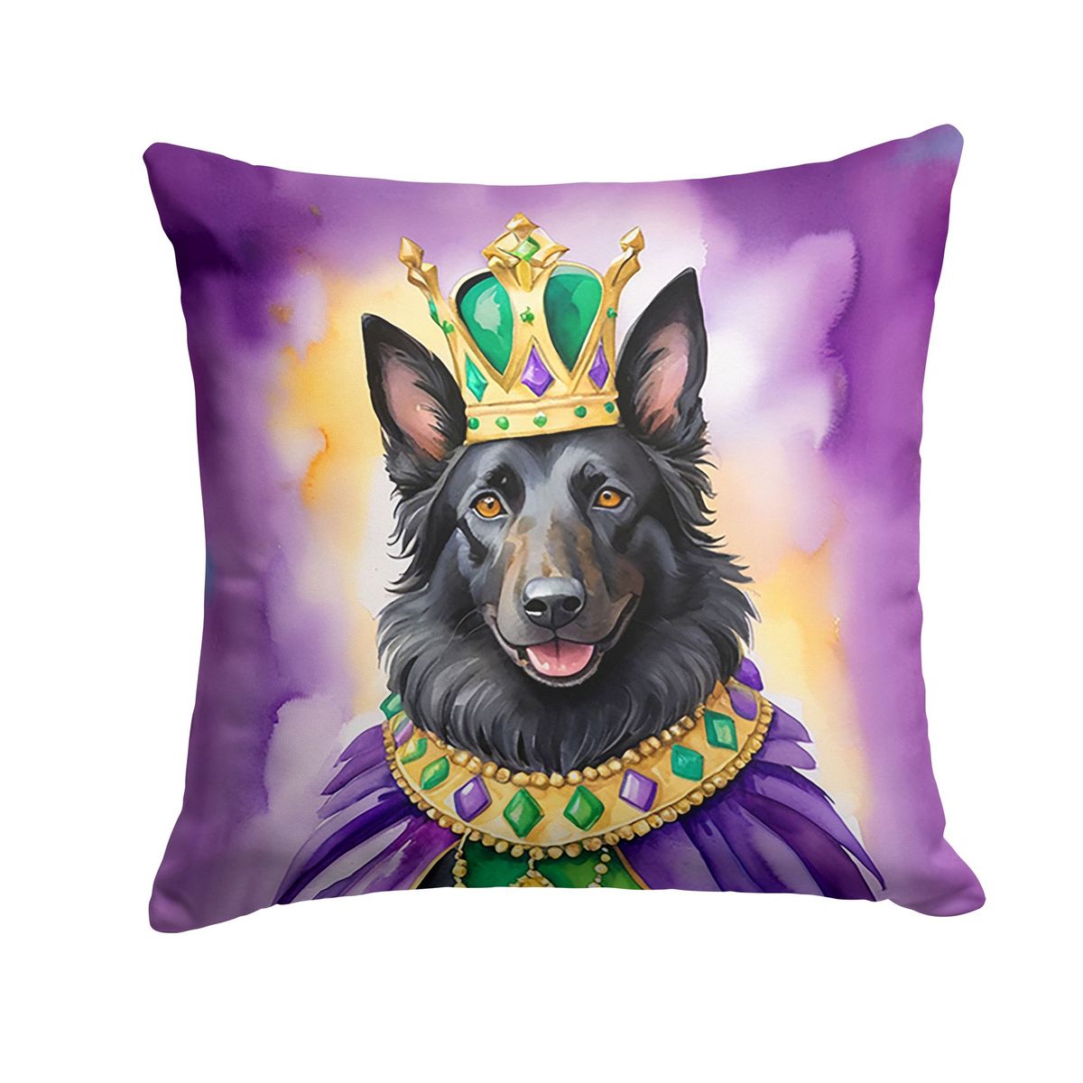 Belgian Sheepdog King Of Mardi Gras Throw Pillow Machine Washable, Indoor Outdoor Decorative Pillow For Couch, Bed Or Patio, 14Hx14W_maomaolike.com