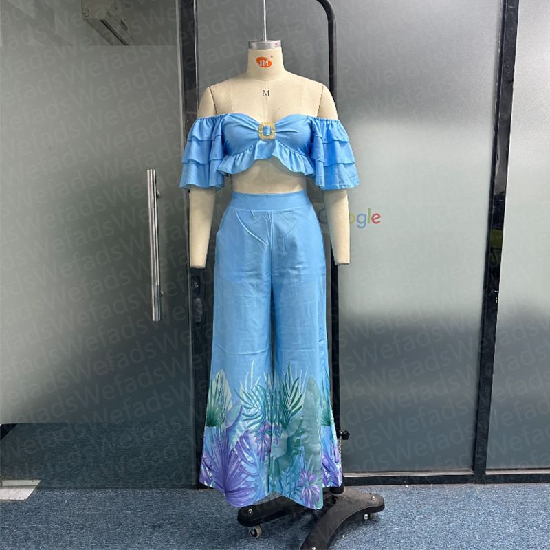 Women's Clothing Two-piece casual off-shoulder solid one-shoulder ruffle sleeves _maomaolike.com