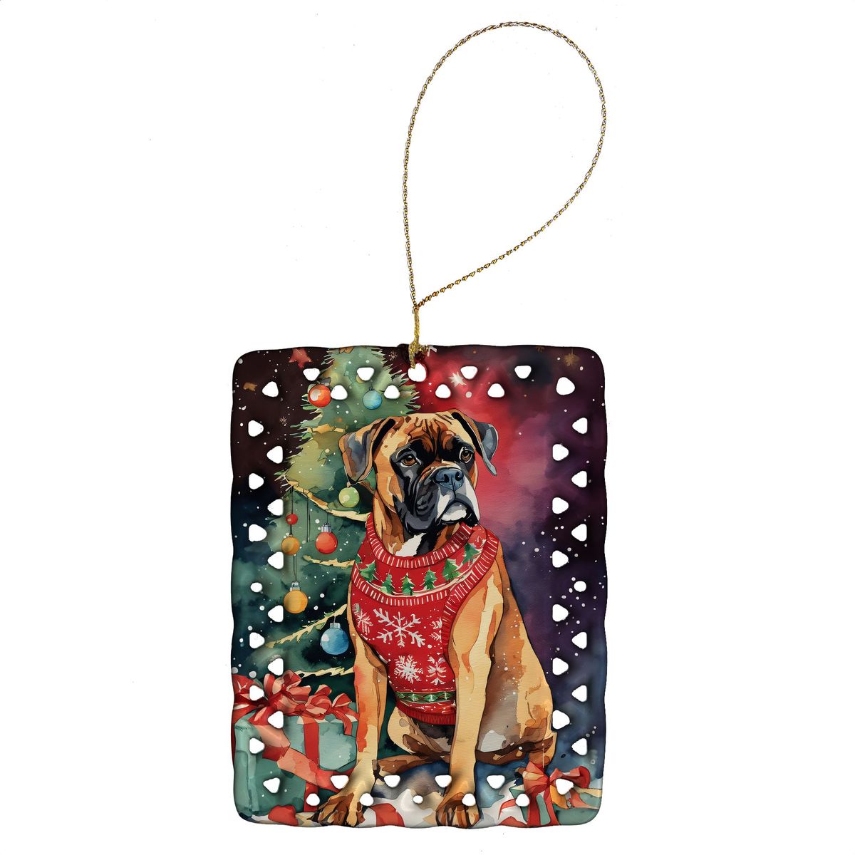Boxer Christmas Porcelain Ornament Christmas Tree Hanging Decorations For Home Christmas Holiday, Rectangle, Gift, Multicolor_maomaolike.com