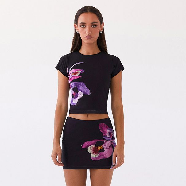 Women's clothing new short-sleeved printed hip skirt suit ladies high-end suit two-piece skirt_maomaolike.com