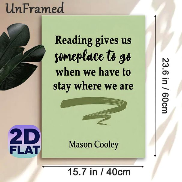 Reading Quote Painting Poster, Soft Green Typographic With Brush Stroke Poster, Inspirational Reading-themed Decor Ideal For Home Library, Study Room_maomaolike.com