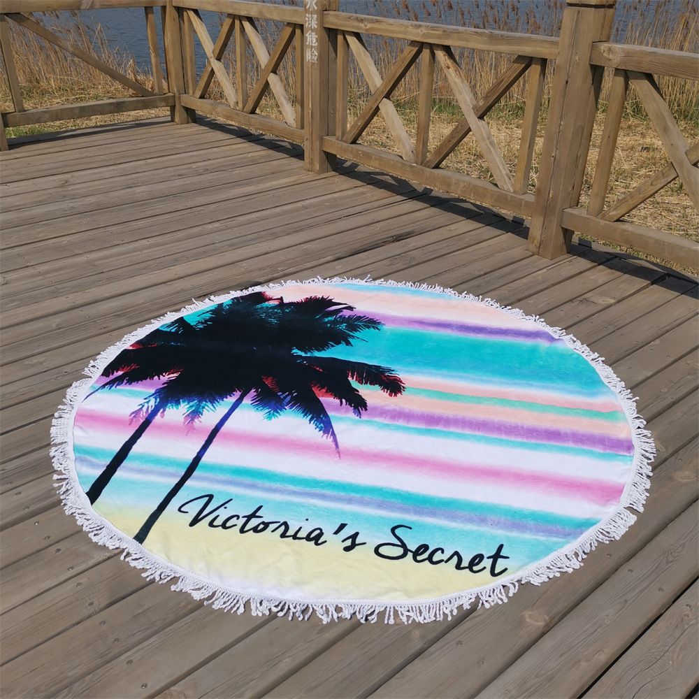 Round Beach Towel Hawaiian Coconut Palm Active Printing Cut Velvet Absorbent Thickened Cotton Tassel Beach Towel_maomaolike.com