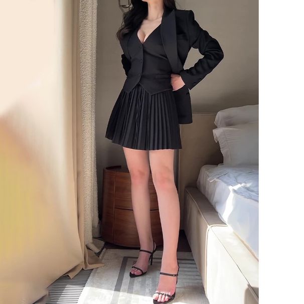 Women's Clothing summer and autumn fashion suit vest suit three piece suit pleated skirt with jacket_maomaolike.com