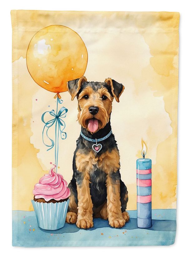 Airedale Terrier Happy Birthday House Flag Large Porch Sleeve Pole Decorative Outside Yard Banner Artwork Wall Hanging, Polyester, House Size, Multicolor_maomaolike.com