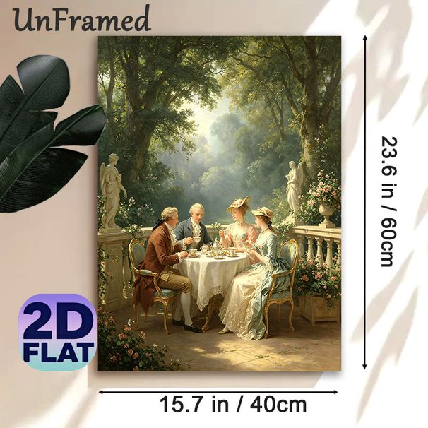 18th-Century Garden Tea Party Painting Poster, Elegant Classic Romantic Poster, Delicate Vintage Aristocratic Outdoor Tea Gathering Artwork, Ideal For_maomaolike.com