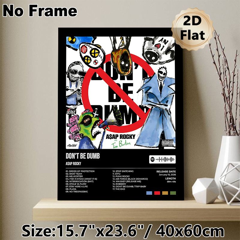 Hip-Hop Album Themed Painting Poster, Edgy Hand-Drawn Graffiti Style Poster, Bold Illustrated Artwork With Full Tracklist, Ideal For Music_maomaolike.com