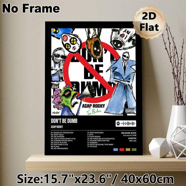 Hip-Hop Album Themed Painting Poster, Edgy Hand-Drawn Graffiti Style Poster, Bold Illustrated Artwork With Full Tracklist, Ideal For Music_maomaolike.com