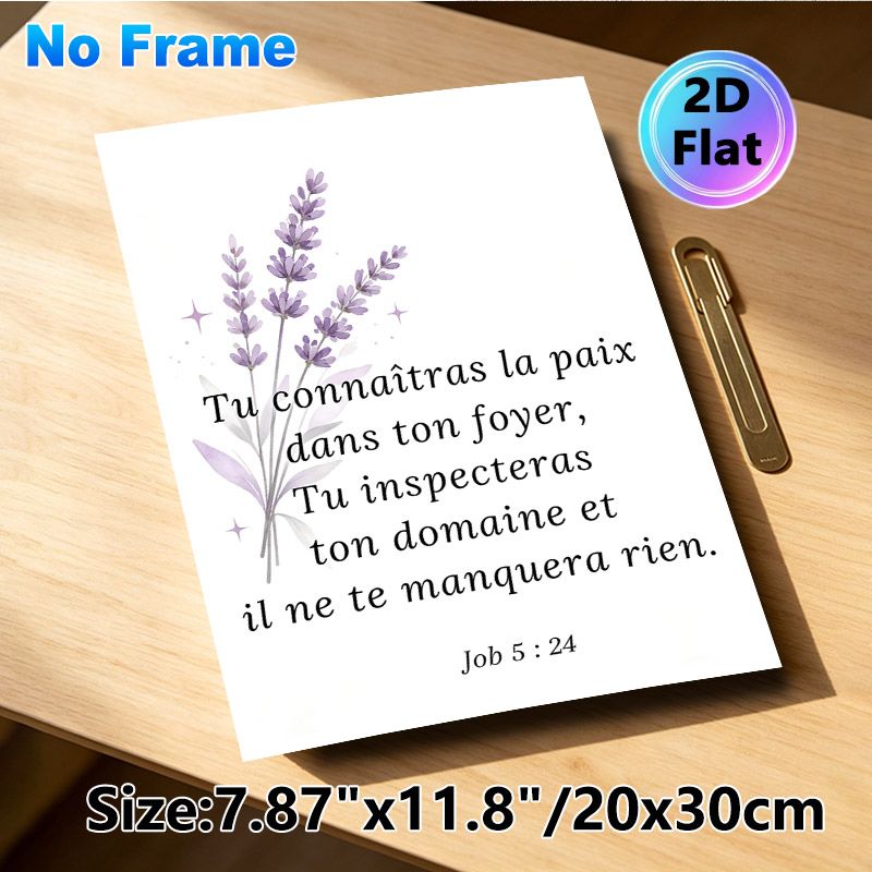 Lavender & French Bible Verse Painting Poster, Soft Watercolor Floral Poster, Serene Inspirational Scripture Art Ideal For Living Room, Bedroom Wall_maomaolike.com