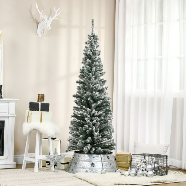6' Tall Unlit Snow-Flocked Slim Artificial Christmas Tree With Realistic Branches And 492 Tips_maomaolike.com