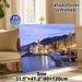 Coastal Town Painting Poster, Serene Warm-lit Mediterranean Seaside Town Scene Poster, Tranquil Waterfront View Brings Cozy Ambiance, Ideal For Living_maomaolike.com