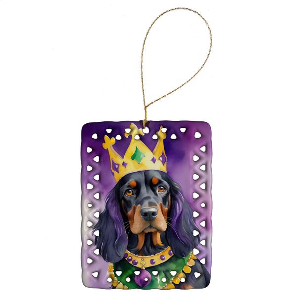 Gordon Setter King Of Mardi Gras Porcelain Ornament Christmas Tree Hanging Decorations For Home Christmas Holiday, Rectangle, Gift, Multicolor_maomaolike.com
