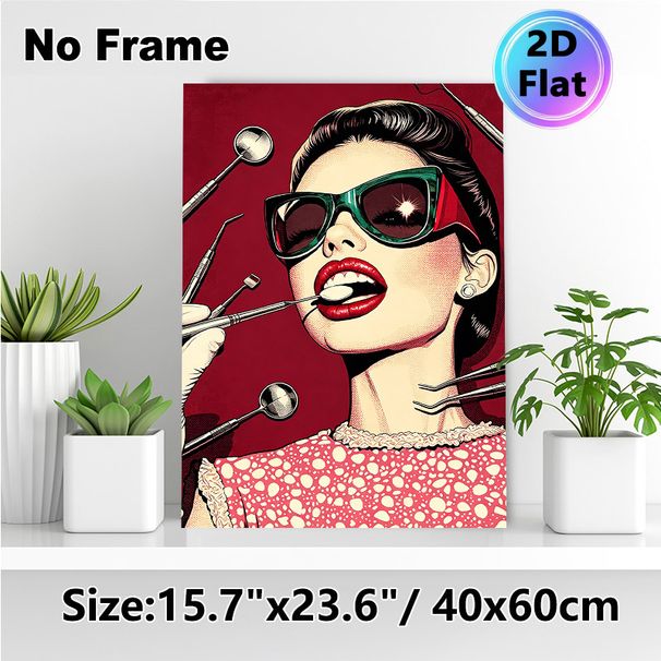 Dental Pin-up Painting Poster, Bold Vintage Pop Art Poster, Retro Graphic Of Woman With Dental Tools, Eye-catching Wall Decor Ideal For Dental Clinic_maomaolike.com