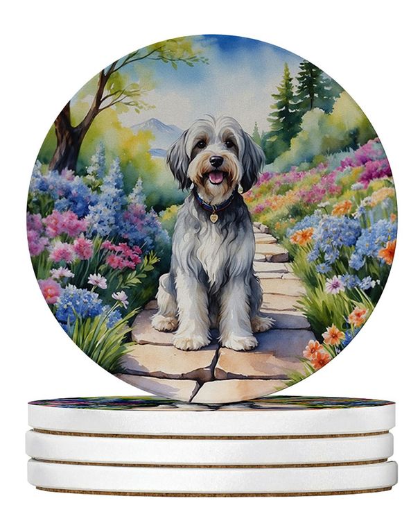 Tibetan Terrier Spring Path Large Sandstone Coasters Pack Of 4 Absorbent Round Coasters Decor Gifts For Men Or Women, 4 In, Multicolor_maomaolike.com