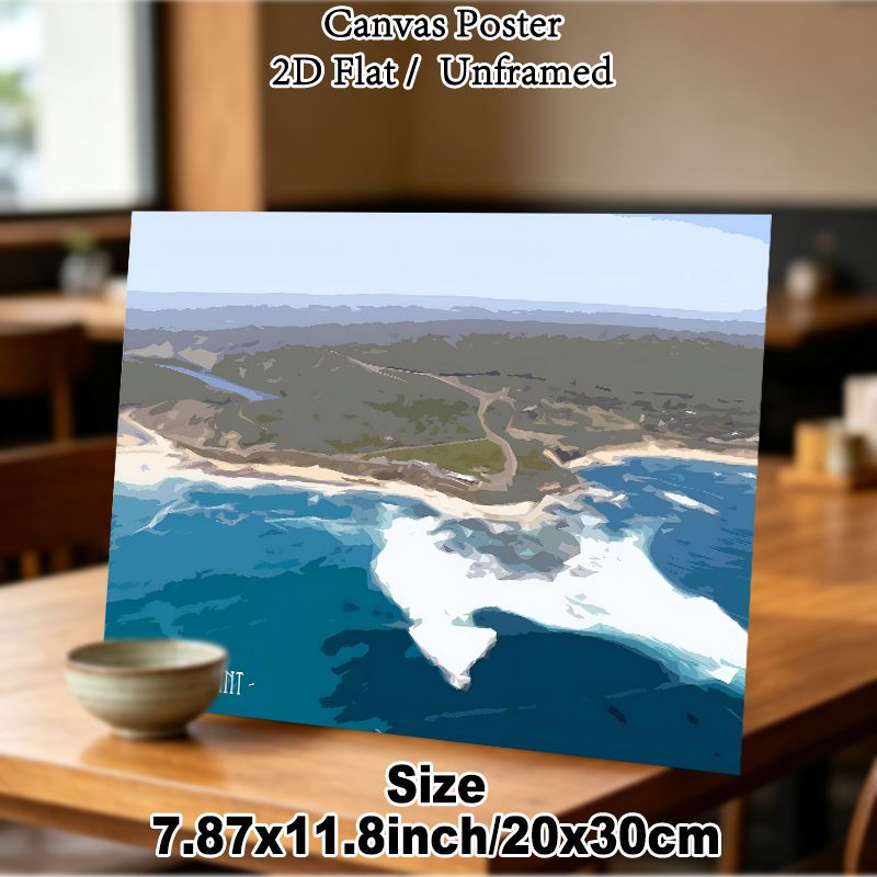 Surfers Point Coastal Painting Poster, Stylized Flat-toned Coastal Landscape Poster, Serene Seaside Scenery Ideal For Home, Office And_maomaolike.com