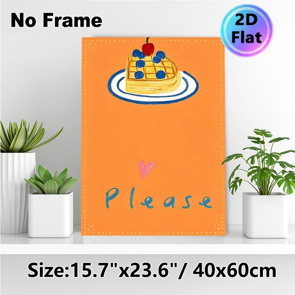 Waffle Dessert Painting Poster, Warm Hand-drawn Style Poster, Cute Waffle With Cherry And Blueberries Design Brings Cozy Vibe, Ideal For Kitchen And_maomaolike.com