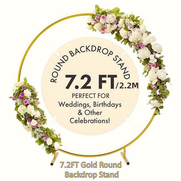 7.2ft Round Backdrop Stand, Stable Balloon Arch Stand, Metal Wedding Arch Backdrop Stand Circle Backdrop Stand Frame For Wedding, Birthday Party, Shower Decoration (Gold)_maomaolike.com