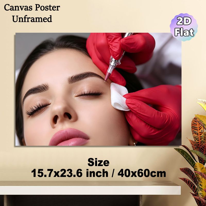 Microblading Eyebrow Painting Poster, Realistic Professional Permanent Makeup Scene Poster, Vivid Beauty Procedure Showcase Ideal For Beauty Salons_maomaolike.com