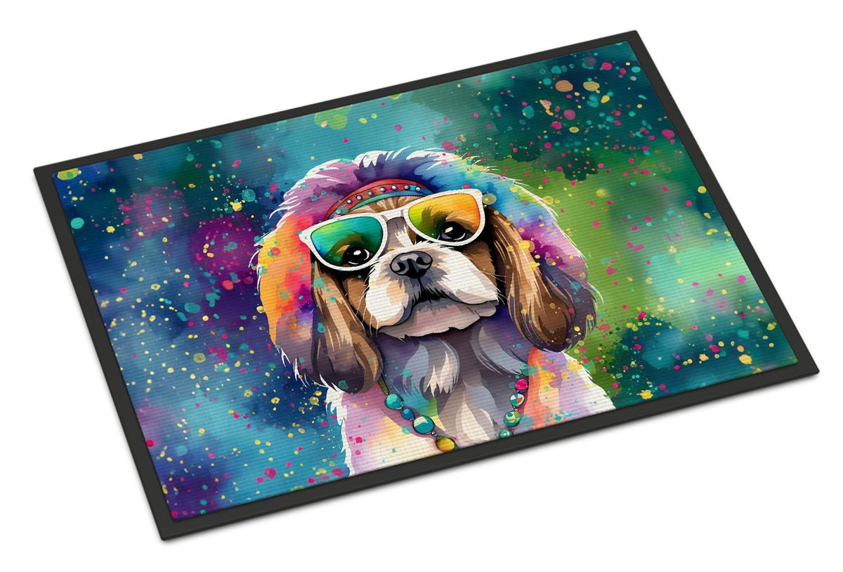 Shih Tzu Hippie Dawg Doormat Front Door Mat Indoor Outdoor Rugs For Entryway, Non Slip Washable Low Pile, 24H X 36W_maomaolike.com