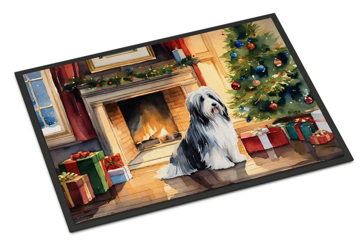 Bearded Collie Cozy Christmas Doormat Front Door Mat Indoor Outdoor Rugs For Entryway, Non Slip Washable Low Pile, 24H X 36W_maomaolike.com