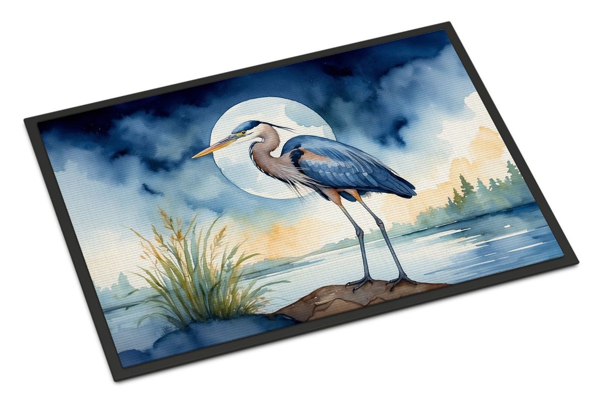 Blue Heron Under The Moonlight Doormat Front Door Mat Indoor Outdoor Rugs For Entryway, Non Slip Washable Low Pile, 24H X 36W_maomaolike.com