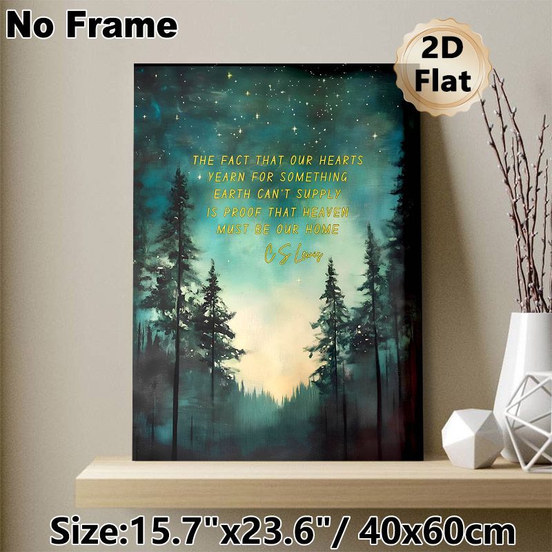 Starry Forest Inspirational Quote Painting Poster, Serene Watercolor-style Starry Night Pine Forest Poster, Thought-provoking Motivational Quote Decor_maomaolike.com