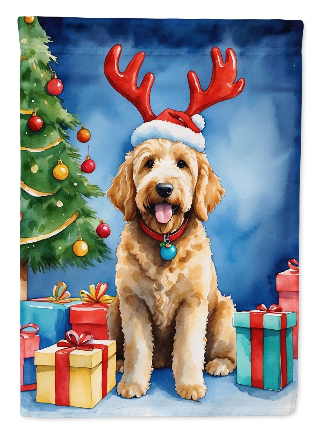 Goldendoodle Christmas Reindeer House Flag Large Porch Sleeve Pole Decorative Outside Yard Banner Artwork Wall Hanging, Polyester, House Size, Multicolor_maomaolike.com