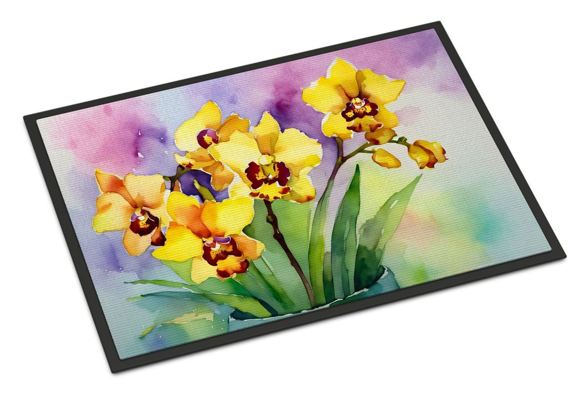 Orchids In Watercolor Doormat Front Door Mat Indoor Outdoor Rugs For Entryway, Non Slip Washable Low Pile, 24H X 36W_maomaolike.com