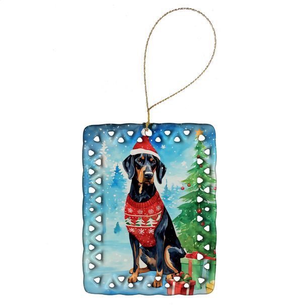 Black And Tan Coonhound Christmas Porcelain Ornament Christmas Tree Hanging Decorations For Home Christmas Holiday, Rectangle, Gift, Multicolor_maomaolike.com