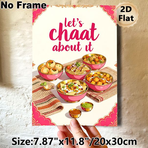 Indian Chaat Themed Painting Poster, Vibrant Cartoon-style Indian Street Food Poster, Appealing Flavorful Chaat Design Ideal For Kitchen, Dining Space_maomaolike.com