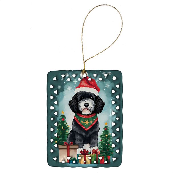 Portuguese Water Dog Christmas Porcelain Ornament Christmas Tree Hanging Decorations For Home Christmas Holiday, Rectangle, Gift, Multicolor_maomaolike.com