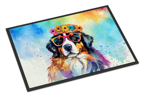 Bernese Mountain Dog Hippie Dawg Doormat Front Door Mat Indoor Outdoor Rugs For Entryway, Non Slip Washable Low Pile, 24H X 36W_maomaolike.com