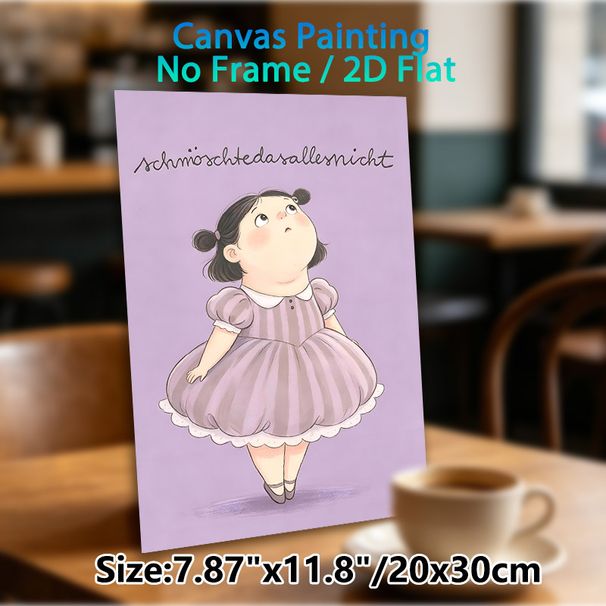 Cute Chubby Cartoon Girl Painting Poster, Soft Purple-toned Whimsical Poster, Warm Playful Artwork Of Girl In Striped Dress, Ideal Decor For Bedroom_maomaolike.com