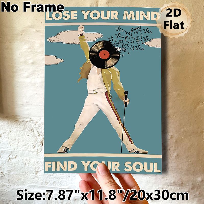 Retro Music Performer Painting Poster, Vintage-style Graphic Poster, Artistic Design Featuring Vinyl-headed Performer, Musical Notes And Inspirational_maomaolike.com