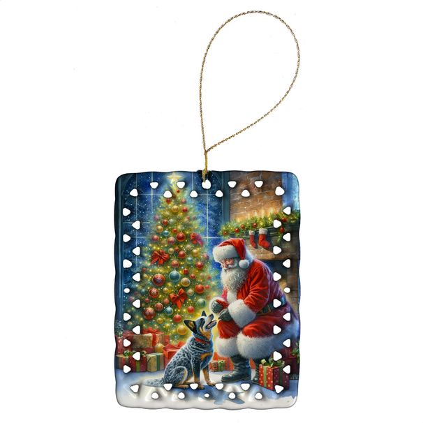Australian Cattle Dog And Santa Claus Porcelain Ornament Christmas Tree Hanging Decorations For Home Christmas Holiday, Rectangle, Gift, Multicolor_maomaolike.com