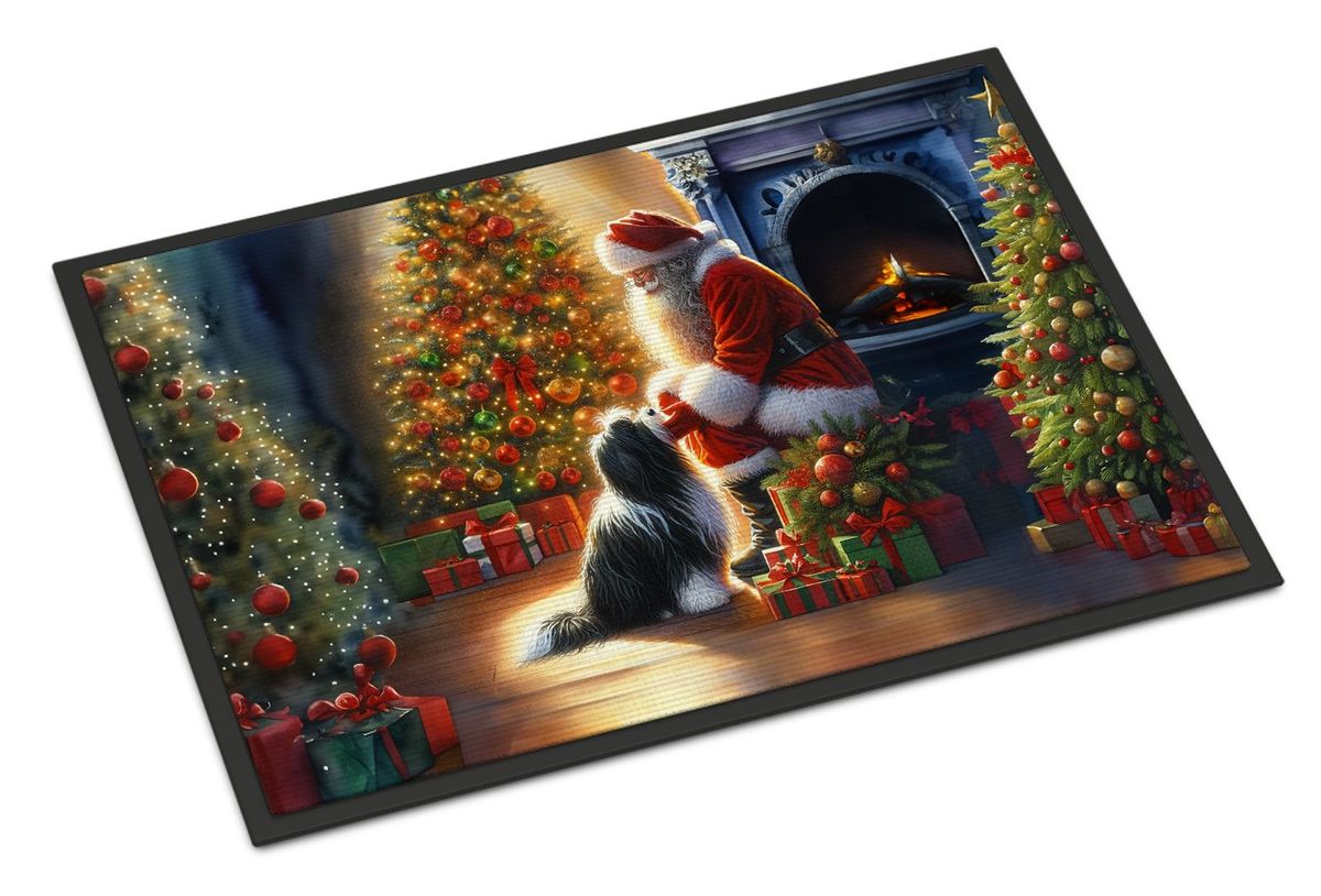 Tibetan Terrier And Santa Claus Doormat Front Door Mat Indoor Outdoor Rugs For Entryway, Non Slip Washable Low Pile, 24H X 36W_maomaolike.com