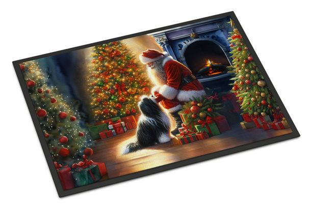 Tibetan Terrier And Santa Claus Doormat Front Door Mat Indoor Outdoor Rugs For Entryway, Non Slip Washable Low Pile, 24H X 36W_maomaolike.com