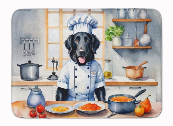 Flat-Coated Retriever The Chef Memory Foam Kitchen Mat Machine Washable Anti-Fatigue Mat Cushion Comfort Bath Mat Or Kitchen Rug_maomaolike.com